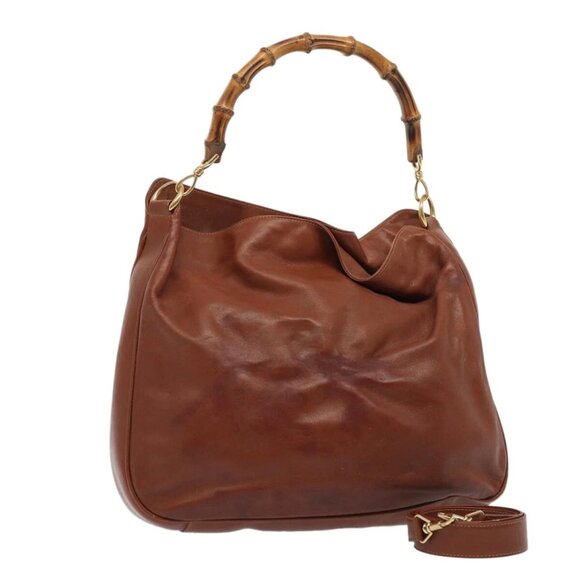 GUCCI Bamboo Shoulder Bag Leather Brown 001 1781 1577 Auth 80180 - Picture 1 of 16
